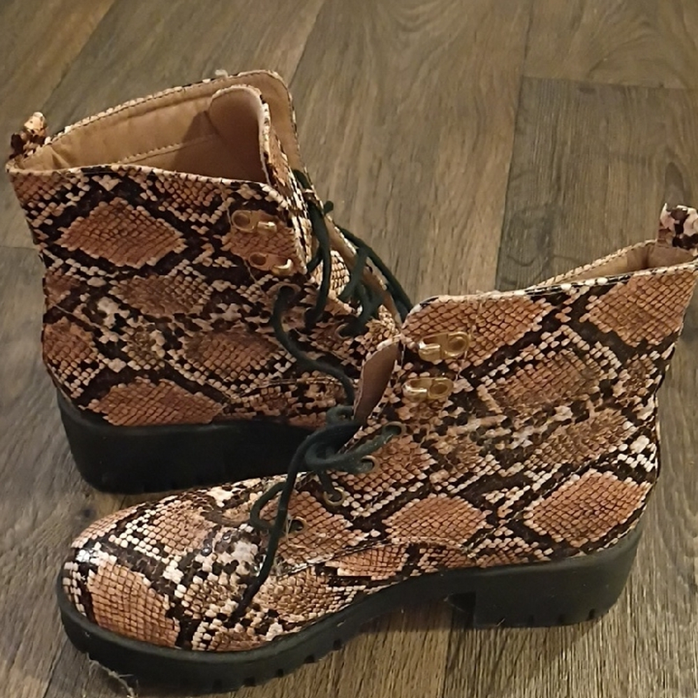 Lulu's Brown Fake Snakeskin Combat Boots